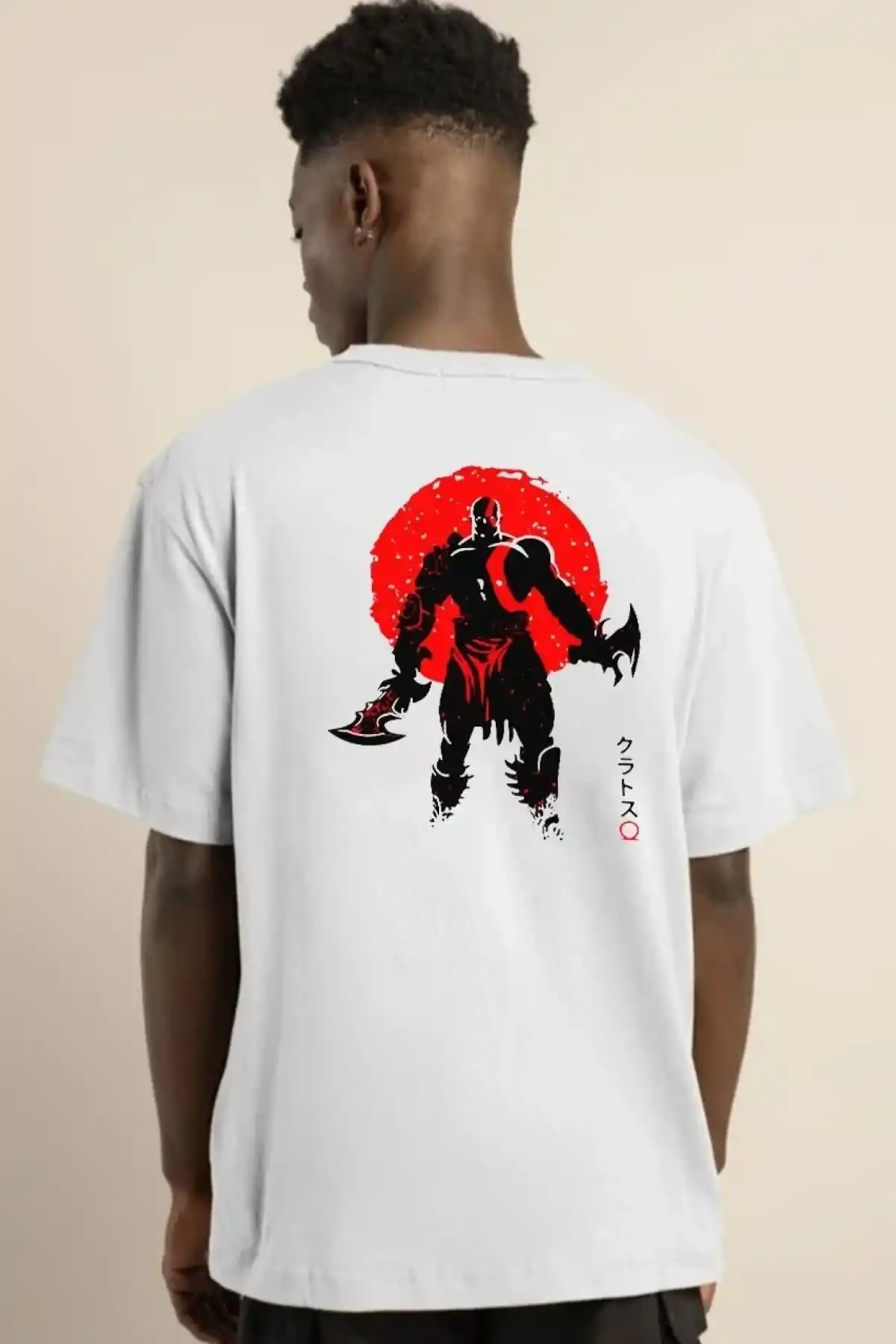 ERKEK Bisiklet Yaka Baskılı Oversize T-Shirt - Beyaz