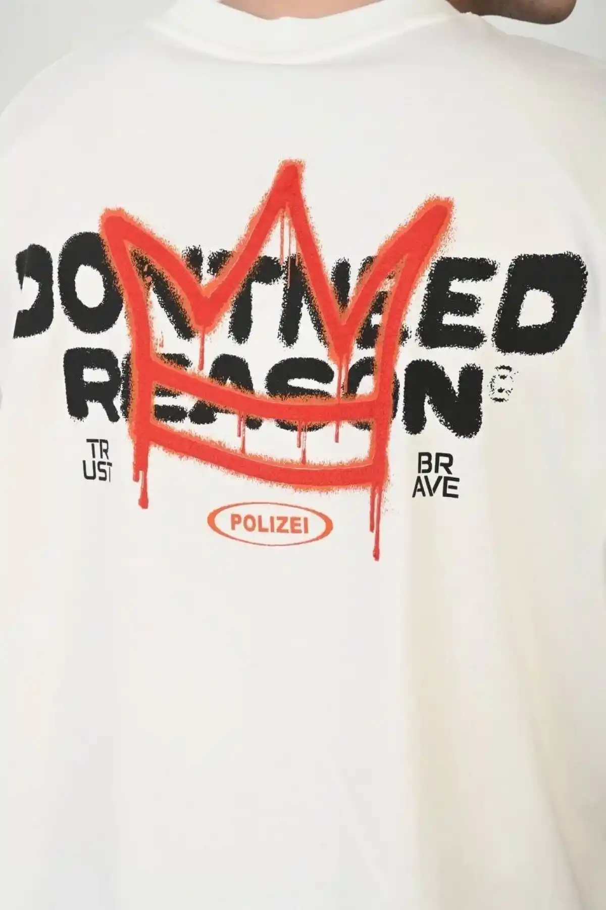 Erkek Bisiklet Yaka Baskılı Oversize - Beyaz