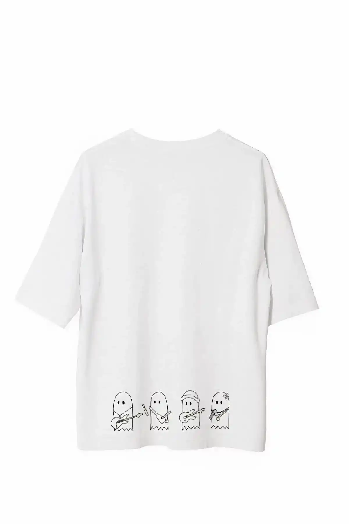 Erkek Bisiklet Yaka Baskılı Oversize T-Shirt - Beyaz