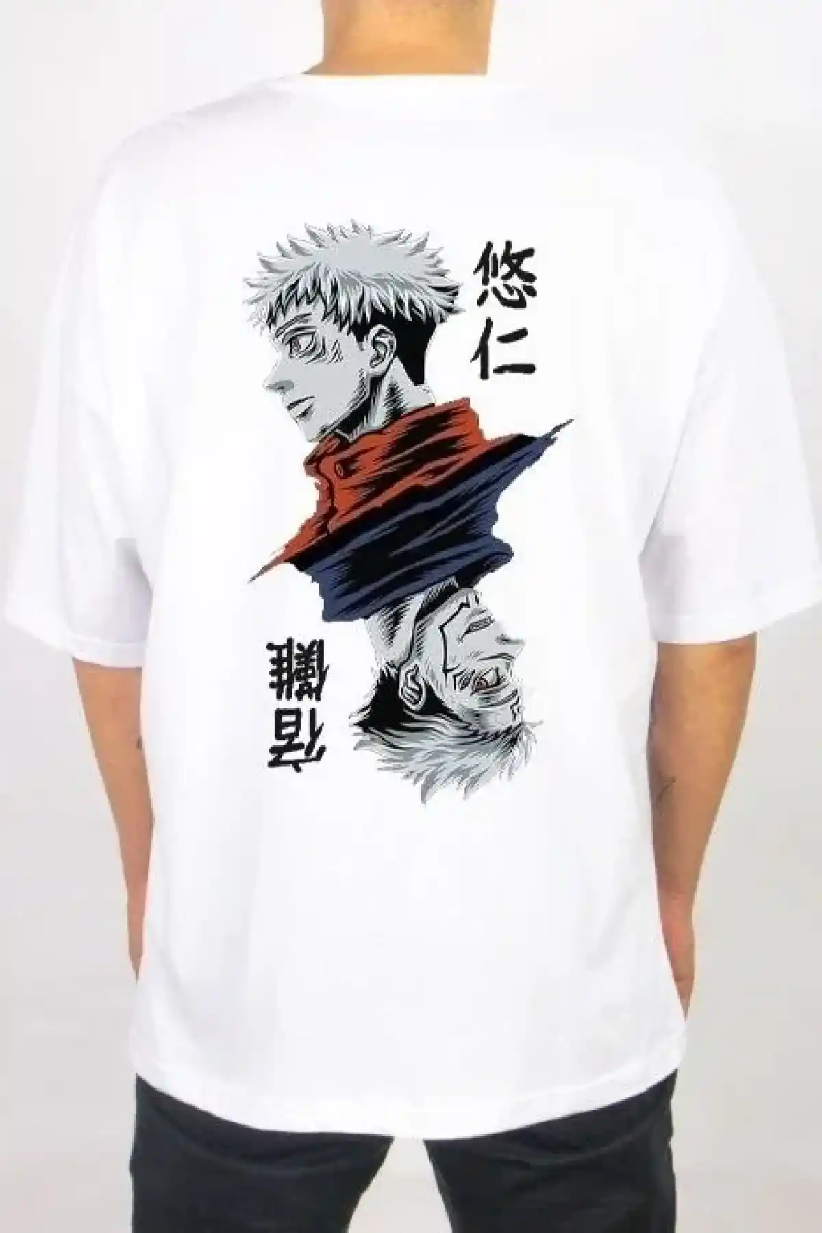 ERKEK Bisiklet Yaka Baskılı Oversize T-Shirt - Beyaz