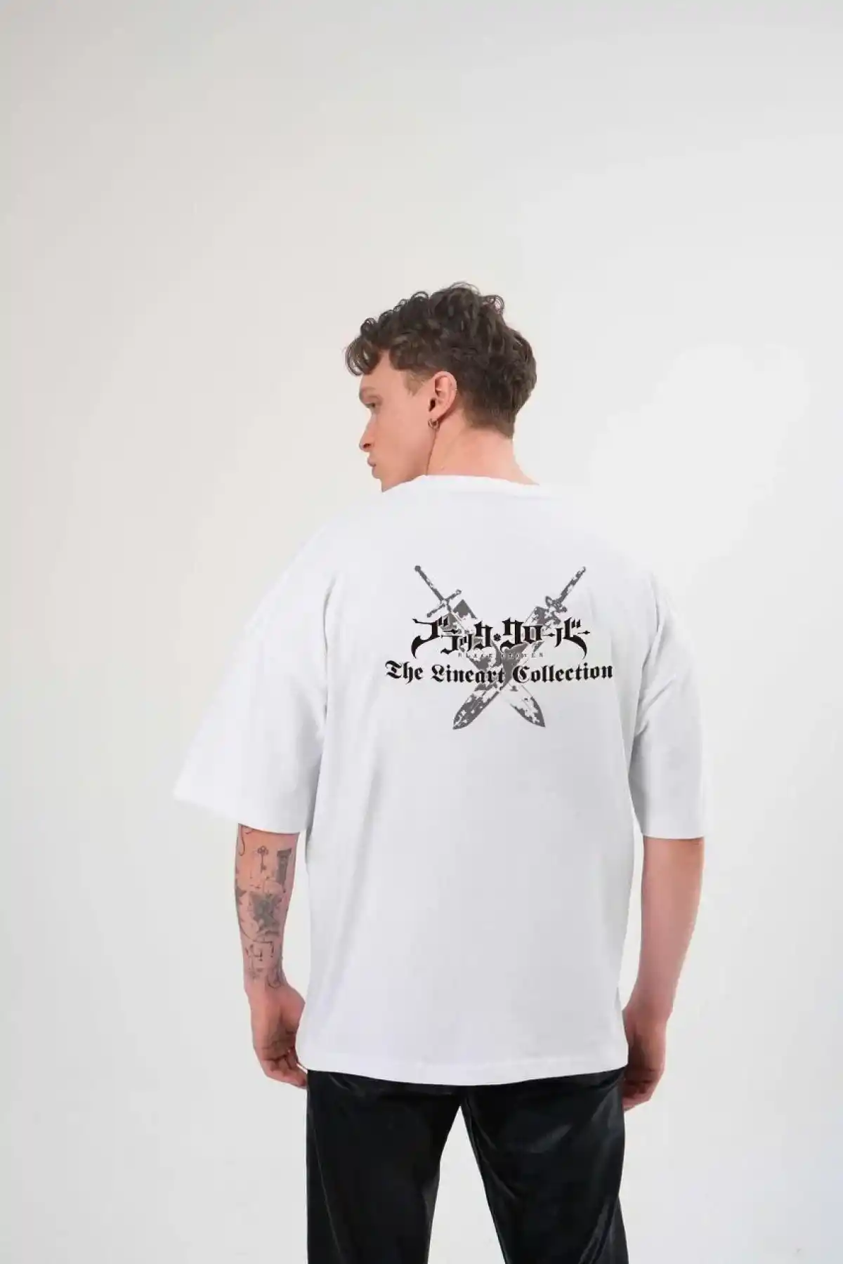 ERKEK Bisiklet Yaka Baskılı Oversize T-Shirt - Beyaz