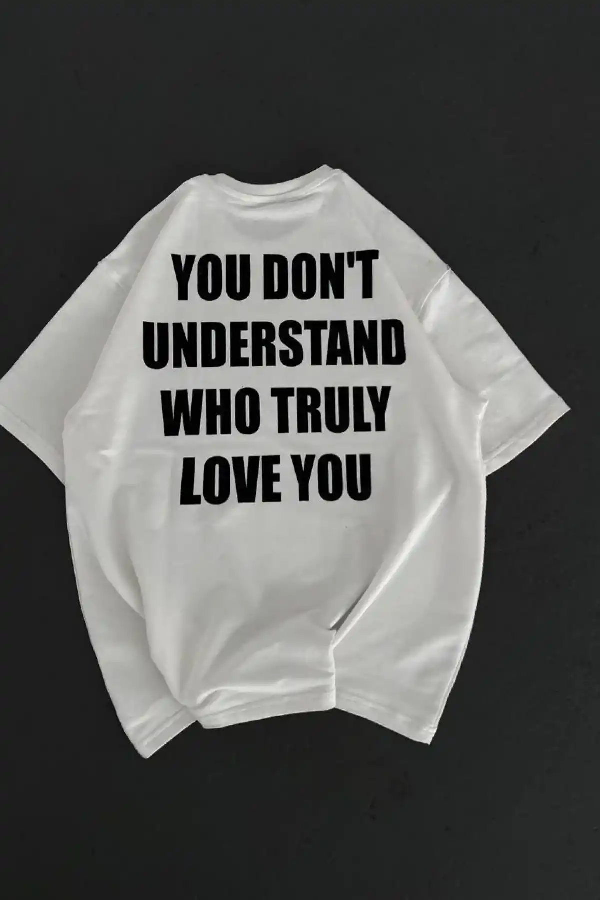 kadın Bisiklet Yaka Baskılı Oversize T-Shirt - Beyaz