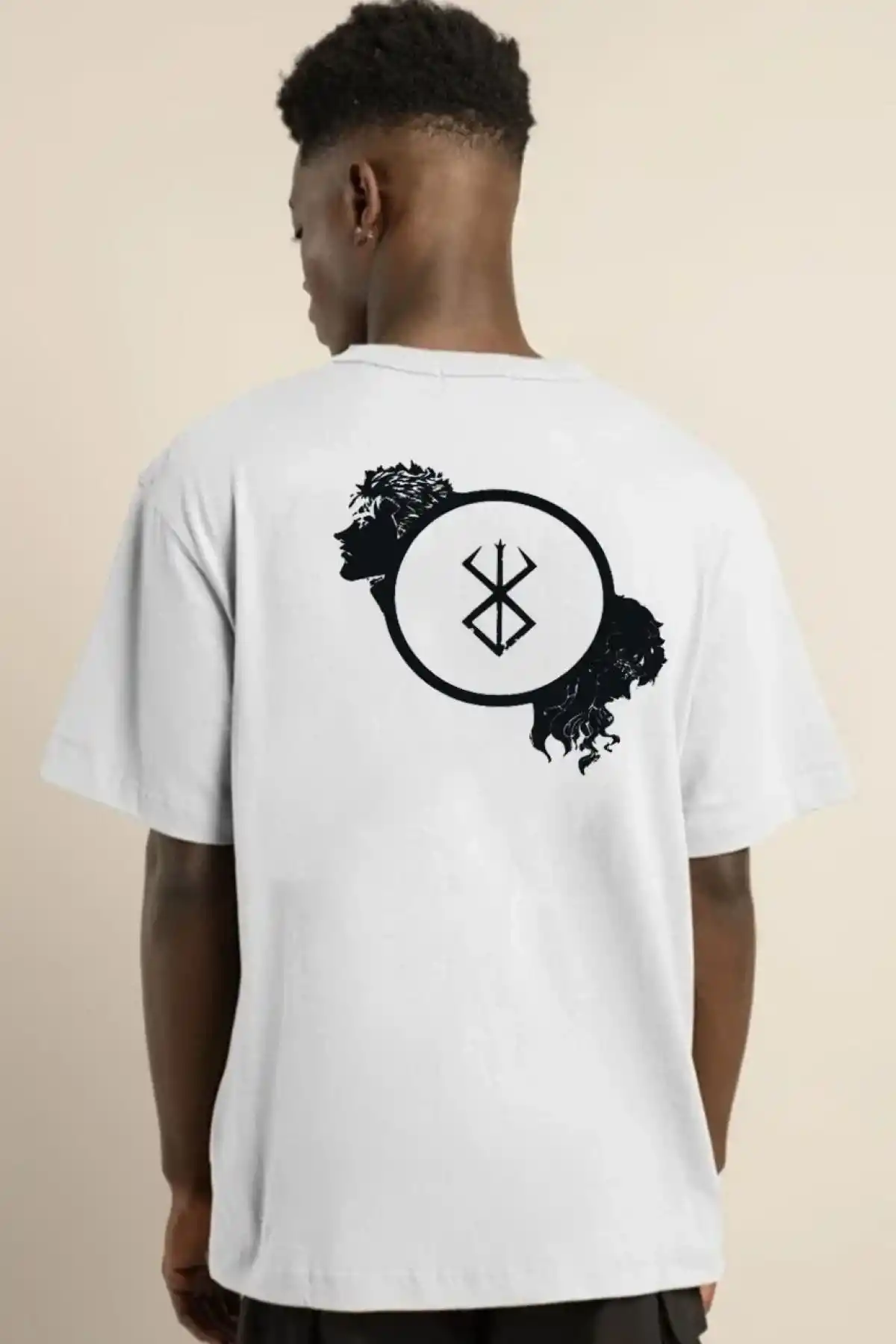 ERKEK Bisiklet Yaka Baskılı Oversize T-Shirt - Beyaz