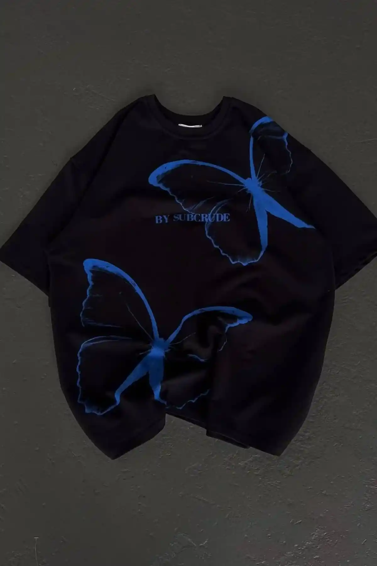 kadın Bisiklet Yaka Baskılı Oversize T-Shirt - Siyah