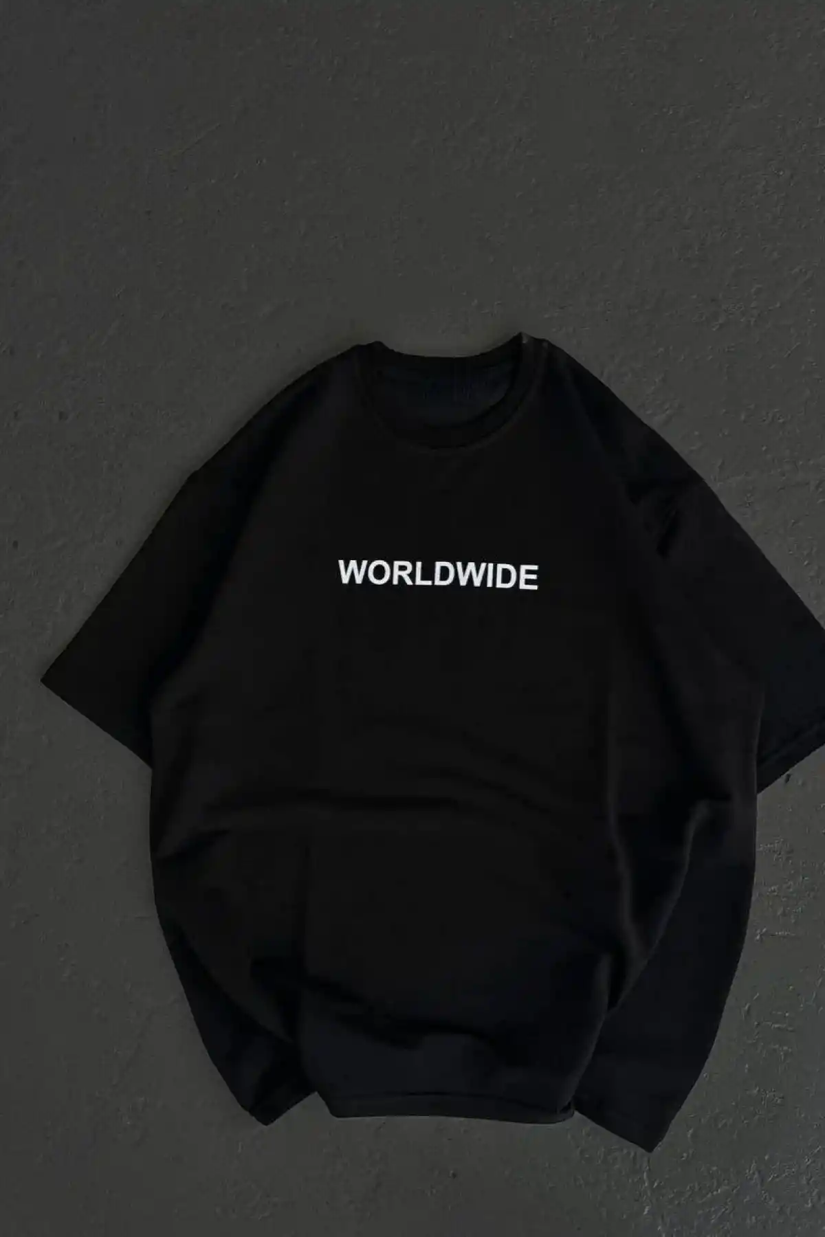 kadın Bisiklet Yaka Baskılı Oversize T-Shirt - Siyah