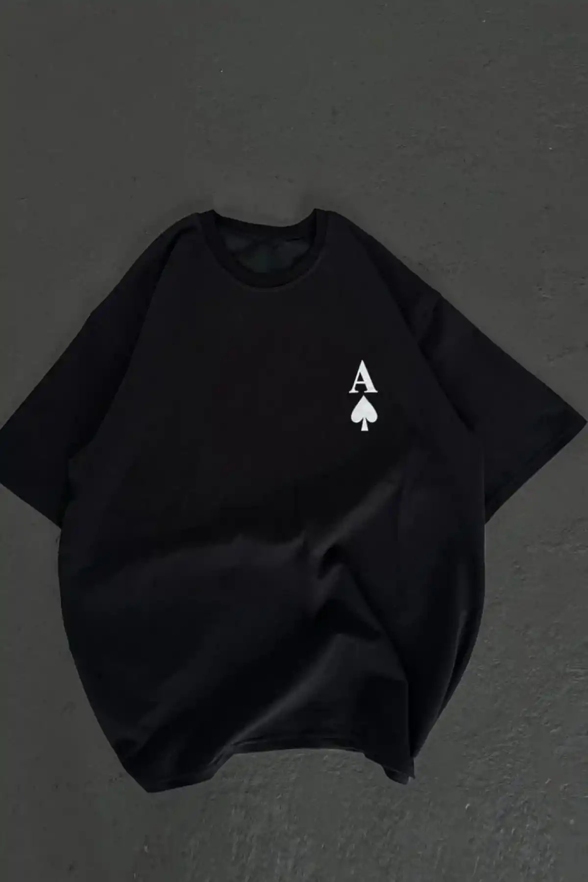 kadın Bisiklet Yaka Baskılı Oversize T-Shirt - Siyah