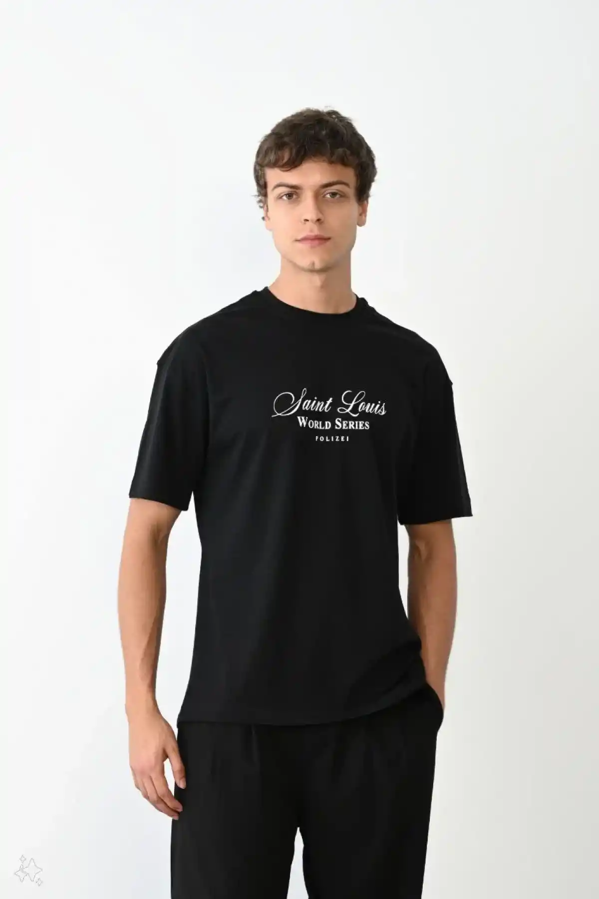 ERKEK Bisiklet Yaka Baskılı Oversize T-Shirt - Siyah