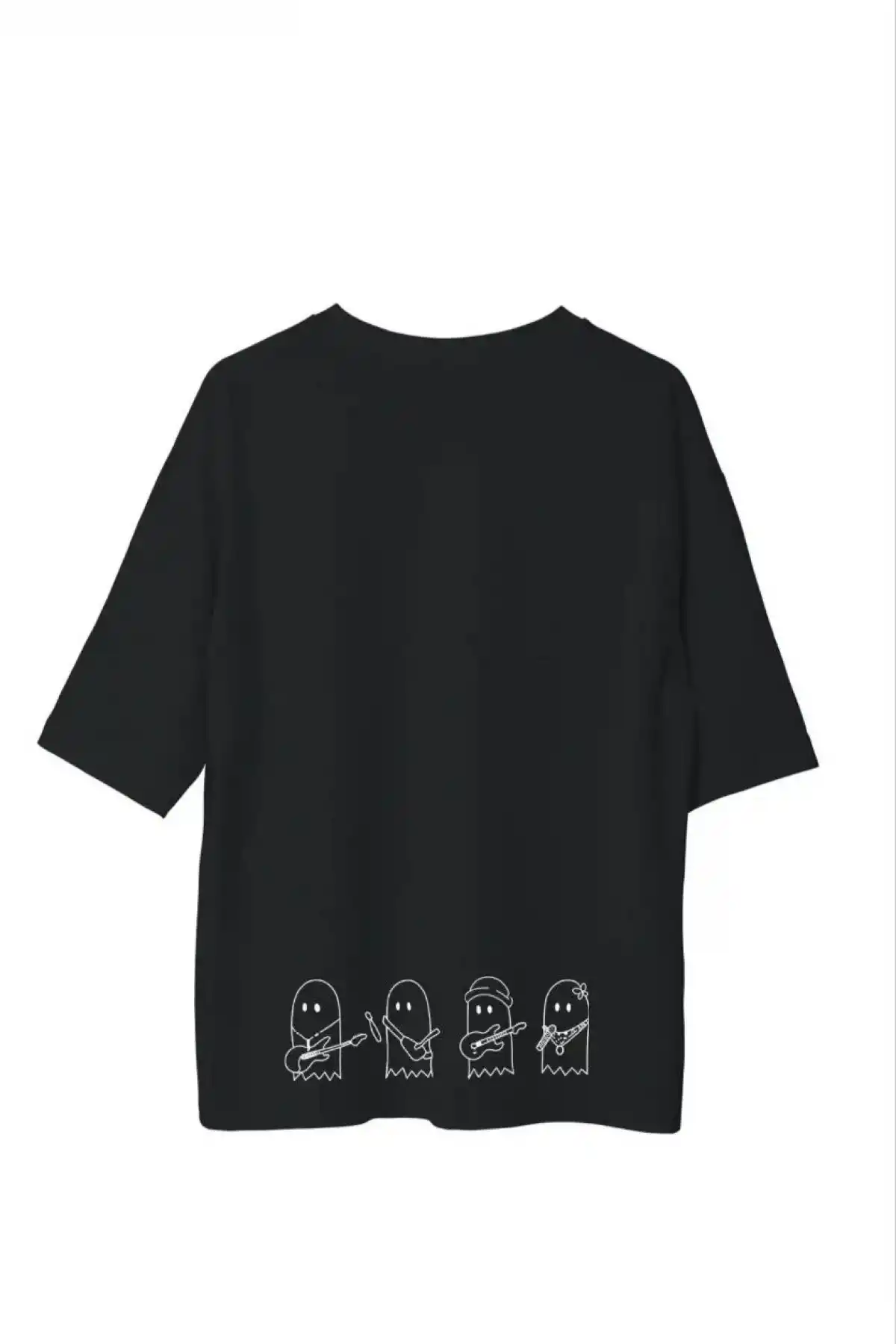 Erkek  Bisiklet Yaka Baskılı Oversize T-Shirt - Siyah