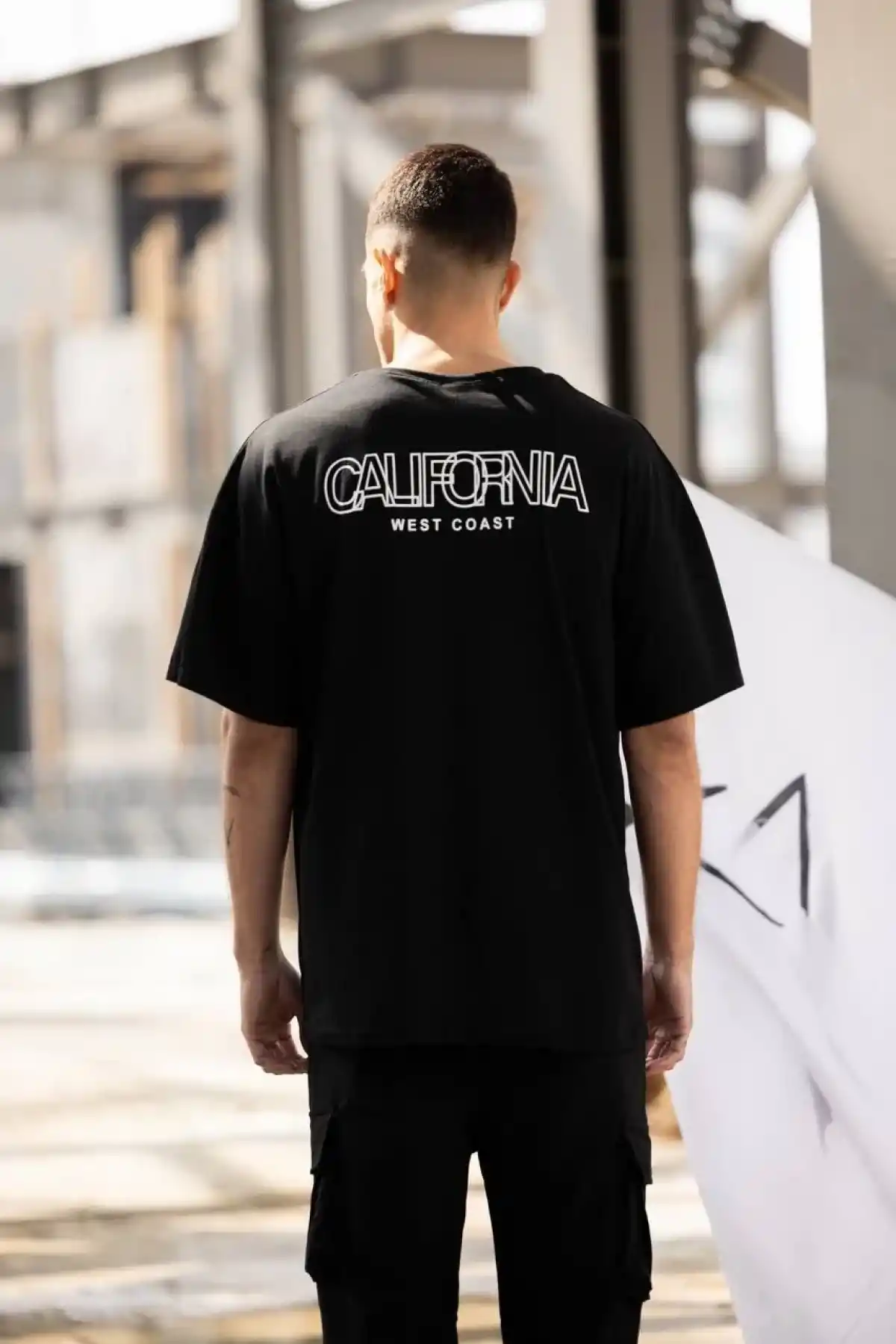 ERKEK Bisiklet Yaka Baskılı Oversize T-Shirt - Siyah