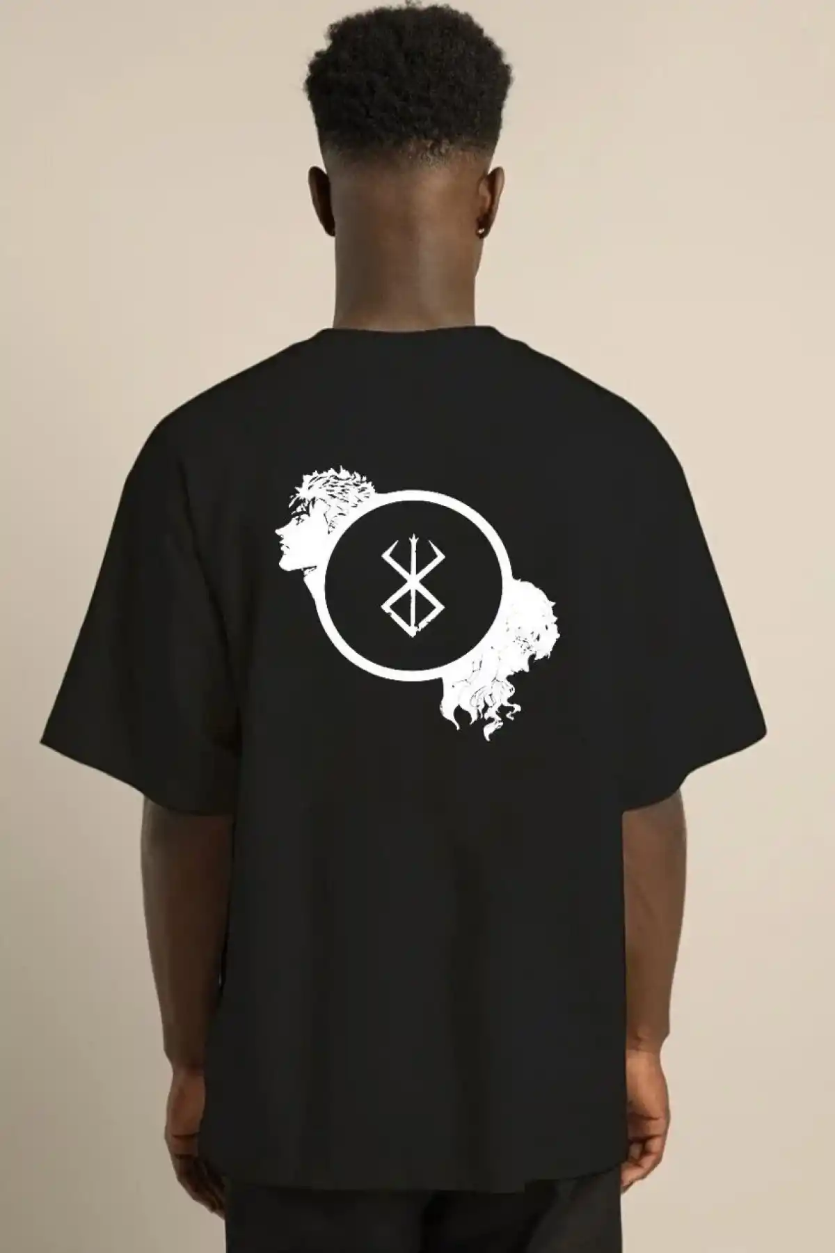 Erkek Bisiklet Yaka Baskılı Oversize T-Shirt - Siyah