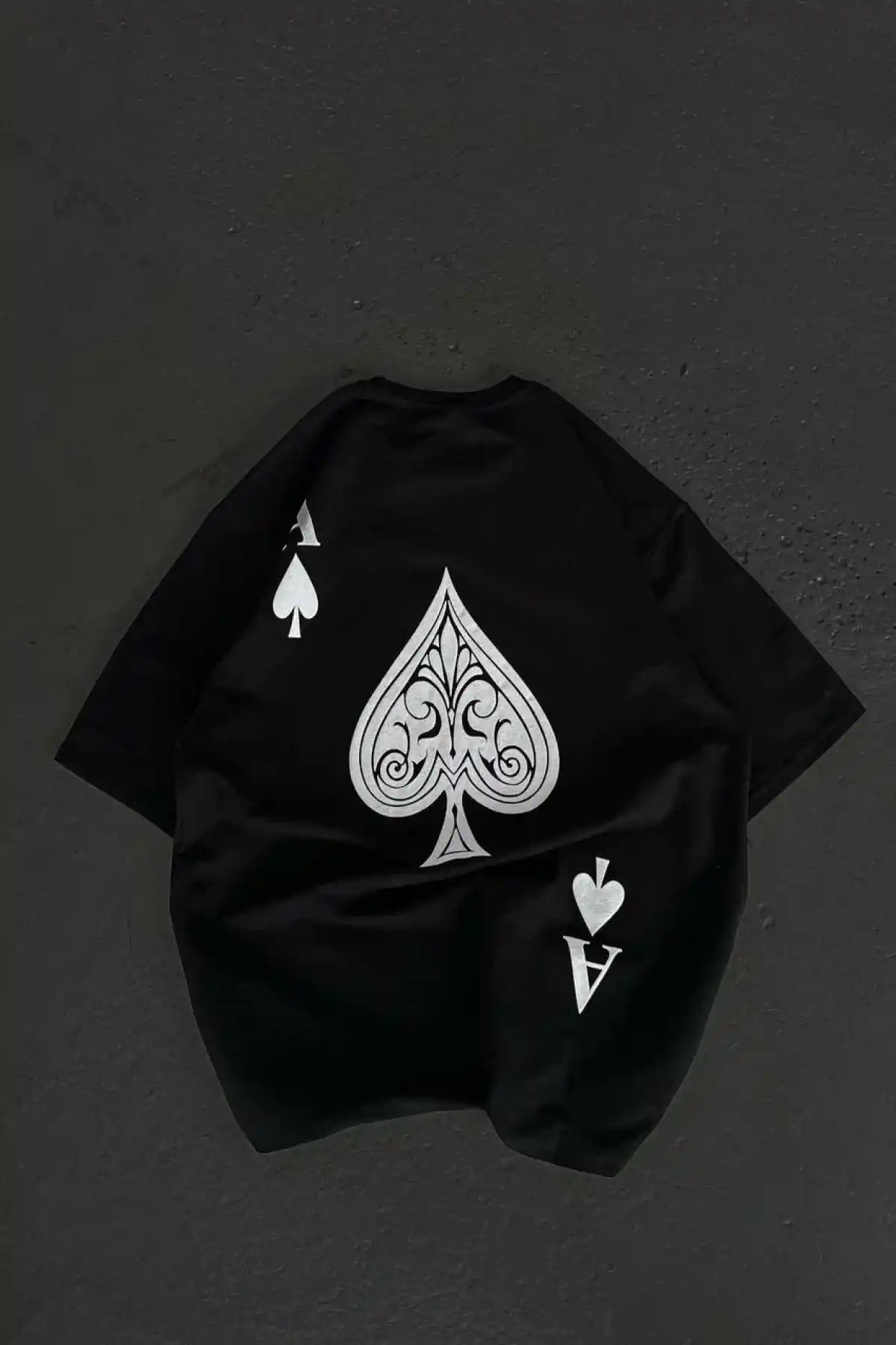 kadın Bisiklet Yaka Baskılı Oversize T-Shirt - Siyah