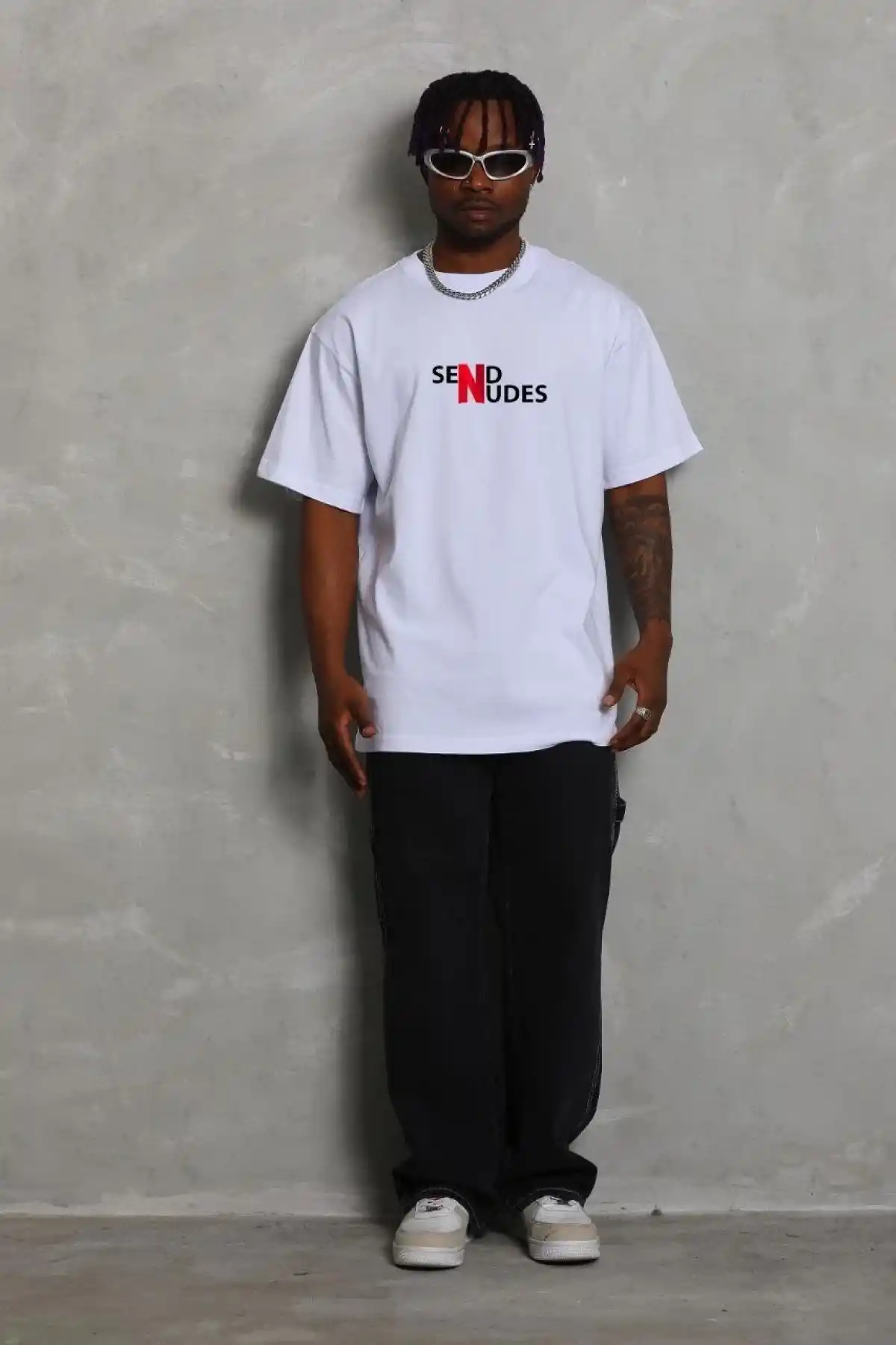 ERKEK Bisiklet Yaka Double Oversize Baskılı T-Shirt - Beyaz