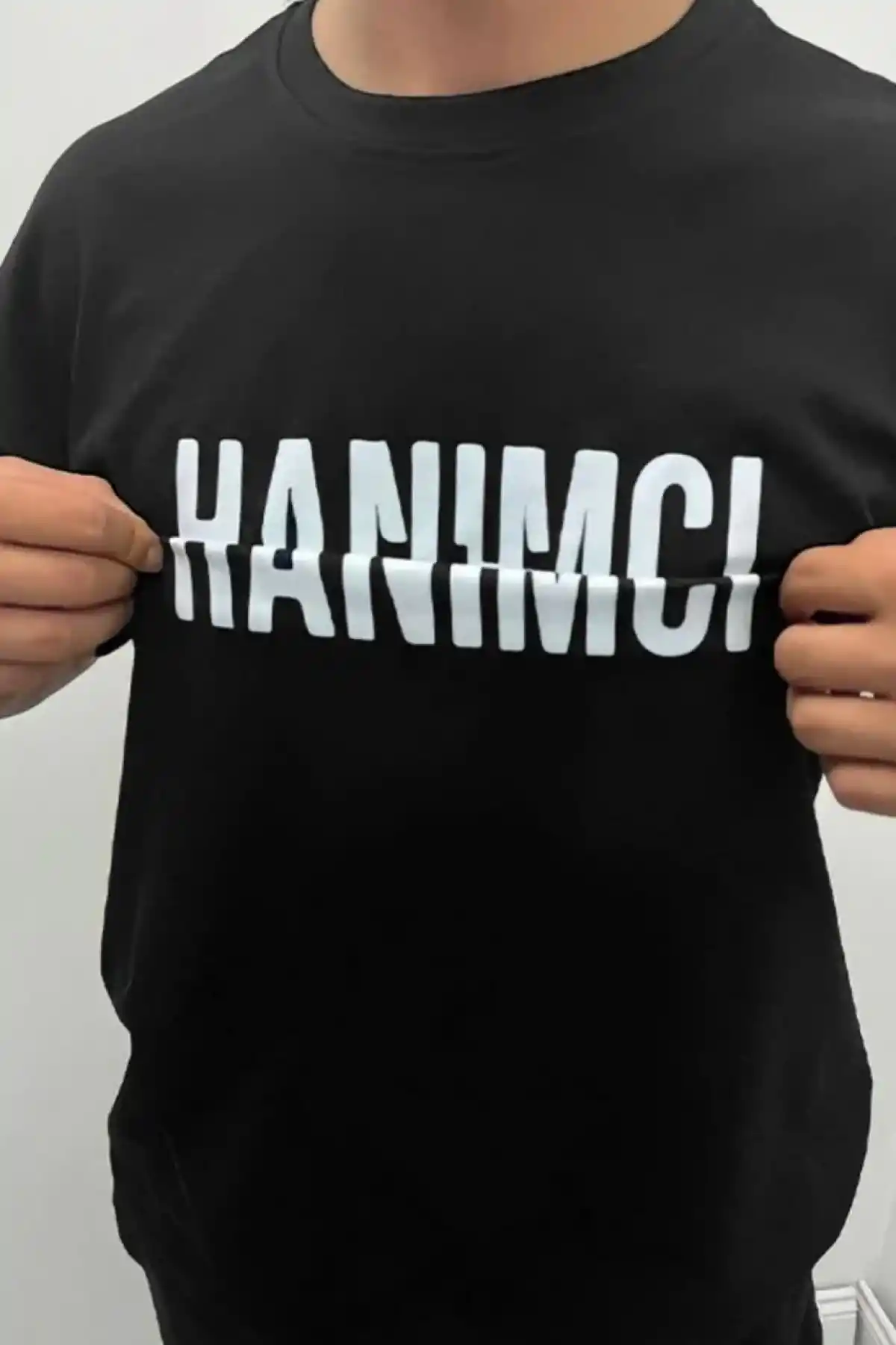 ERKEK Bisiklet Yaka Katlanan Hanımcı Baskılı T-Shirt - Siyah