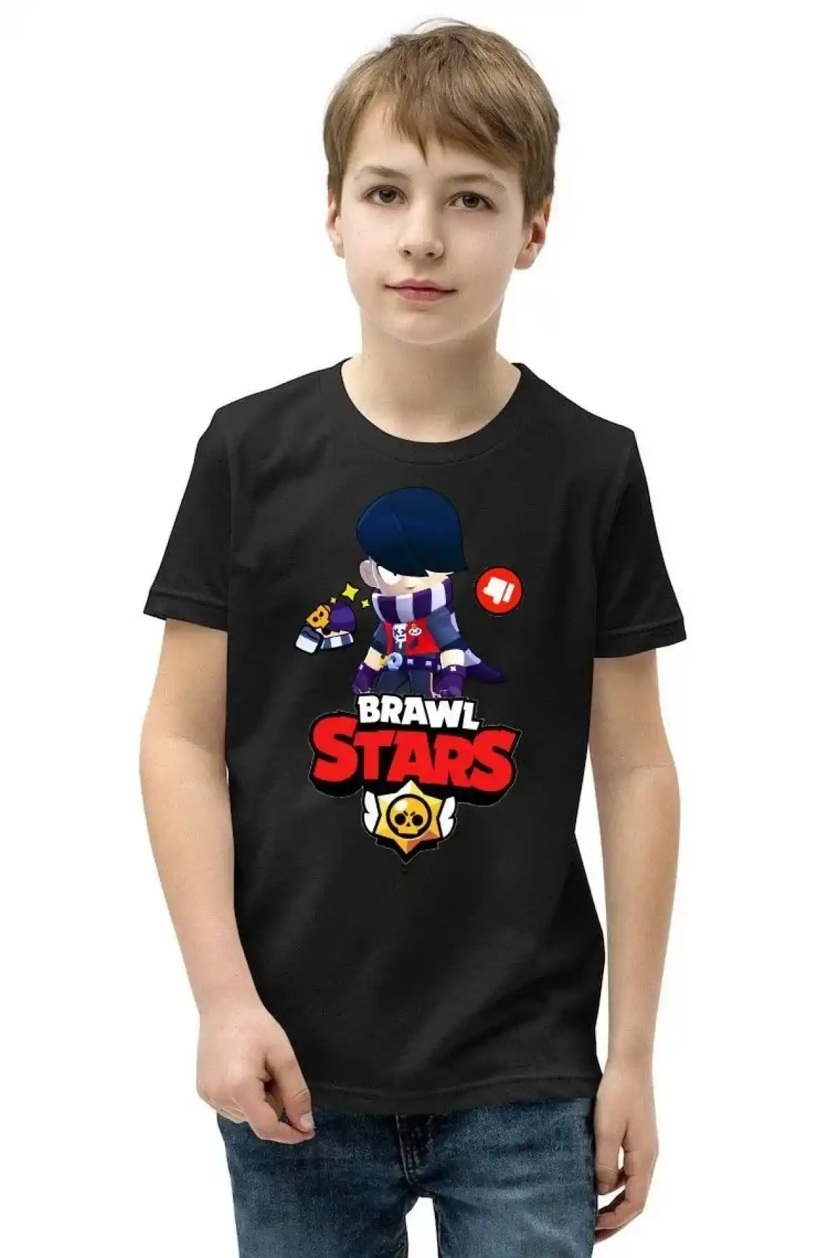 Unisex Bisiklet Yaka Kısa Kol Baskılı Çocuk T-Shirt - Siyah