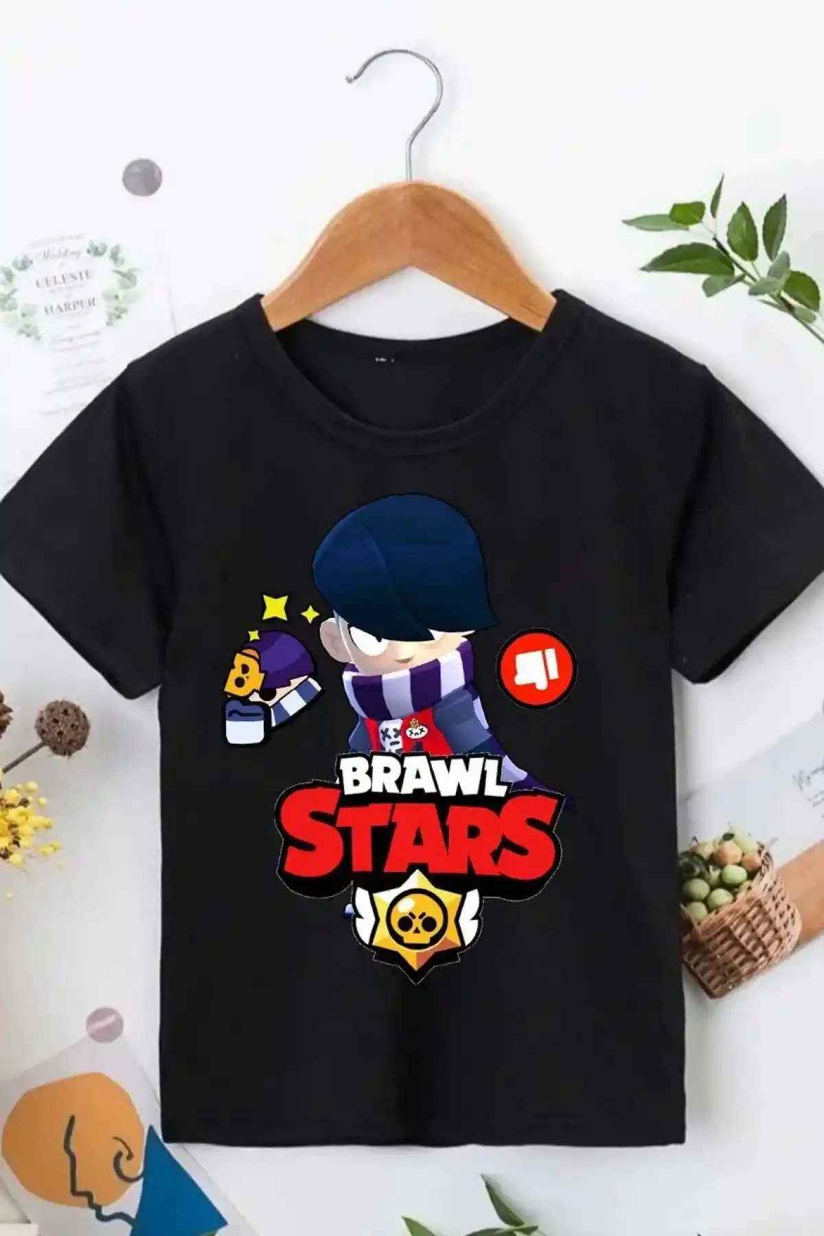 Unisex Bisiklet Yaka Kısa Kol Baskılı Çocuk T-Shirt - Siyah