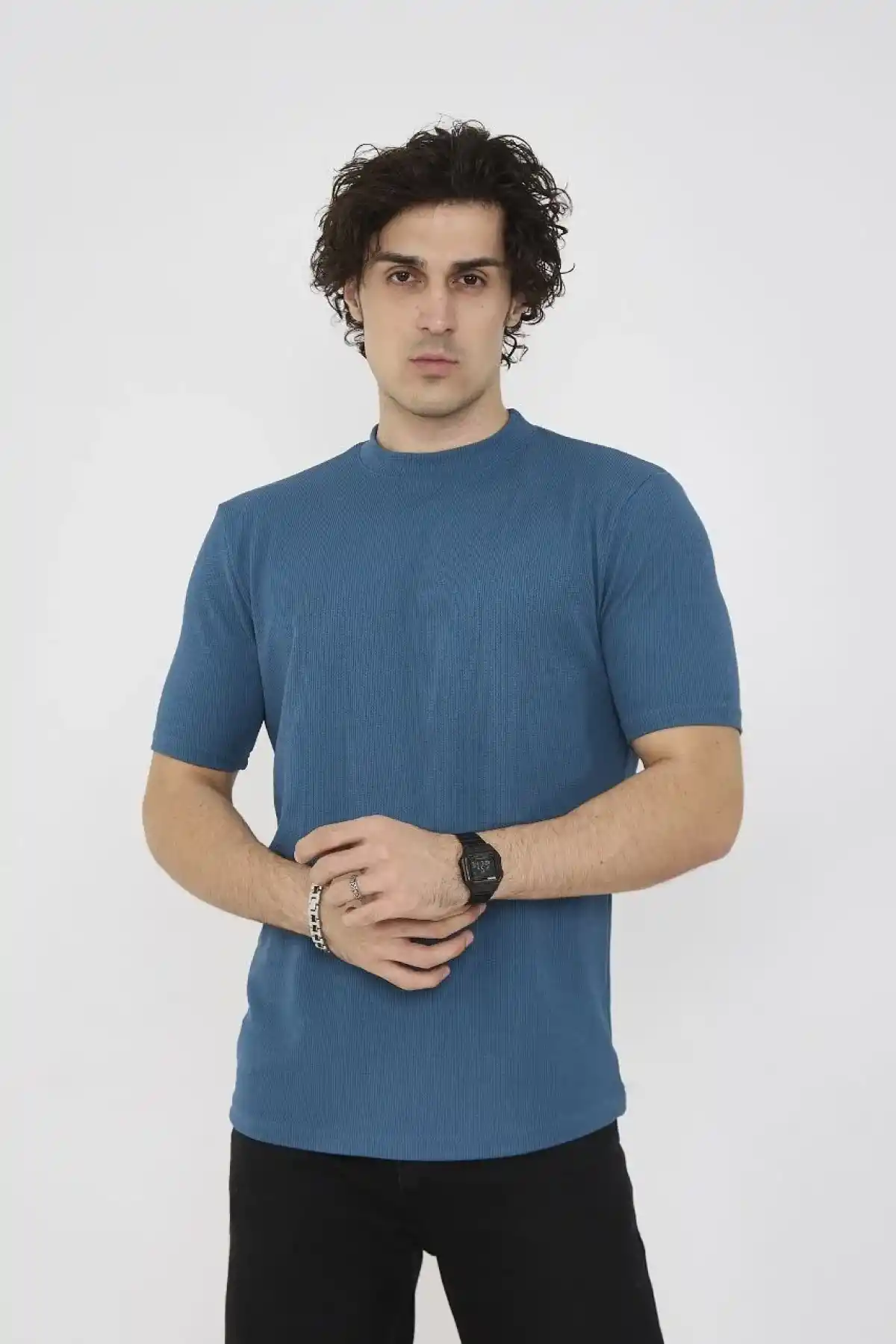 ERKEK Bisiklet Yaka T-Shirt- Turkuaz