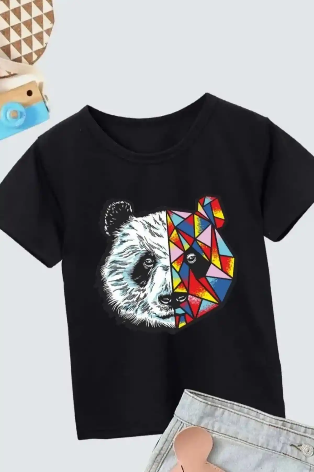 Unisex Çocuk Baskılı T-Shirt - Siyah