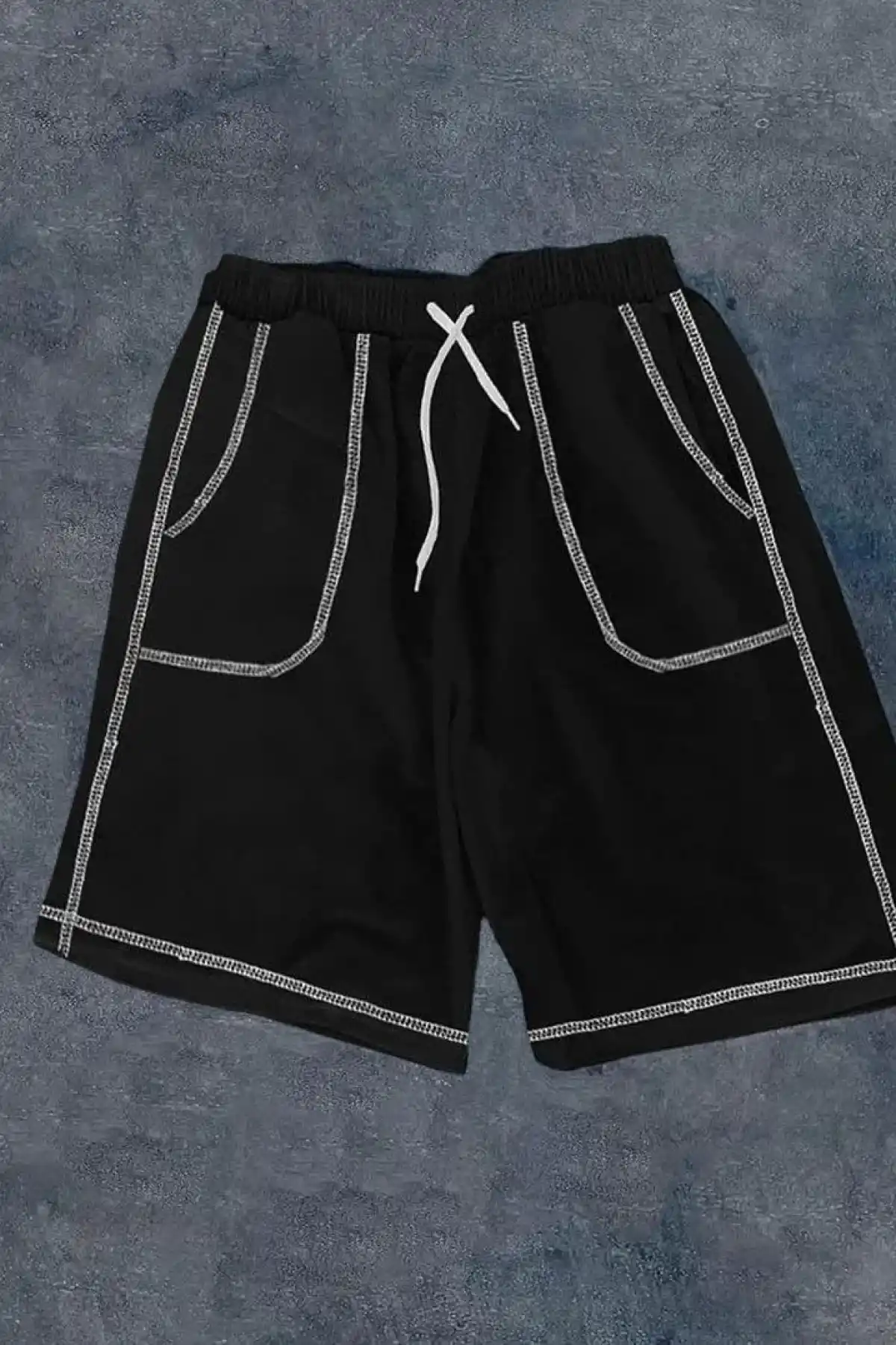 Unisex Dikişli Cepli Oversize Şort - Siyah