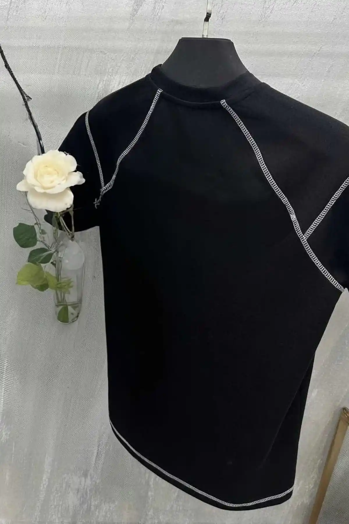 Unisex Karoyaka Dikişli Oversize T-Shirt - Siyah