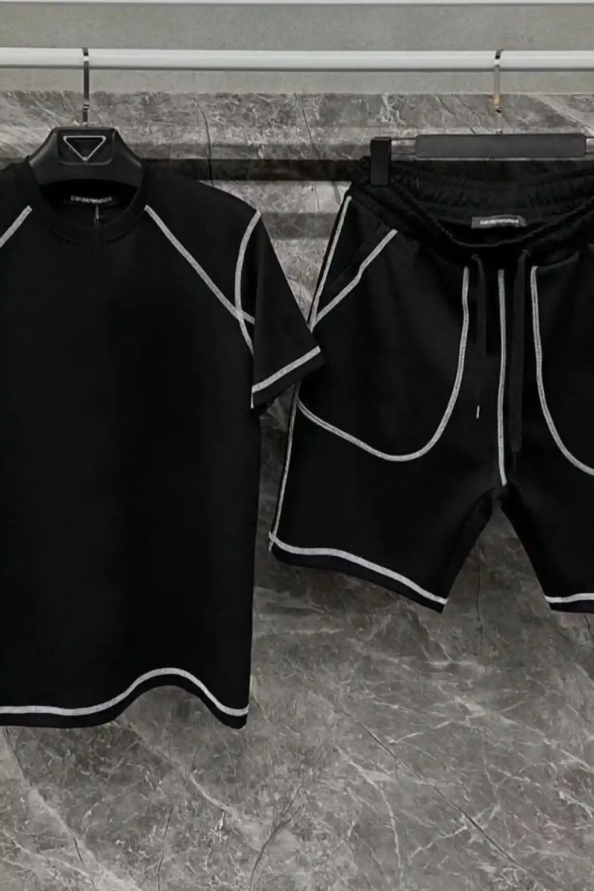 Unisex Karoyaka Dikişli Şortlu Takım - Siyah