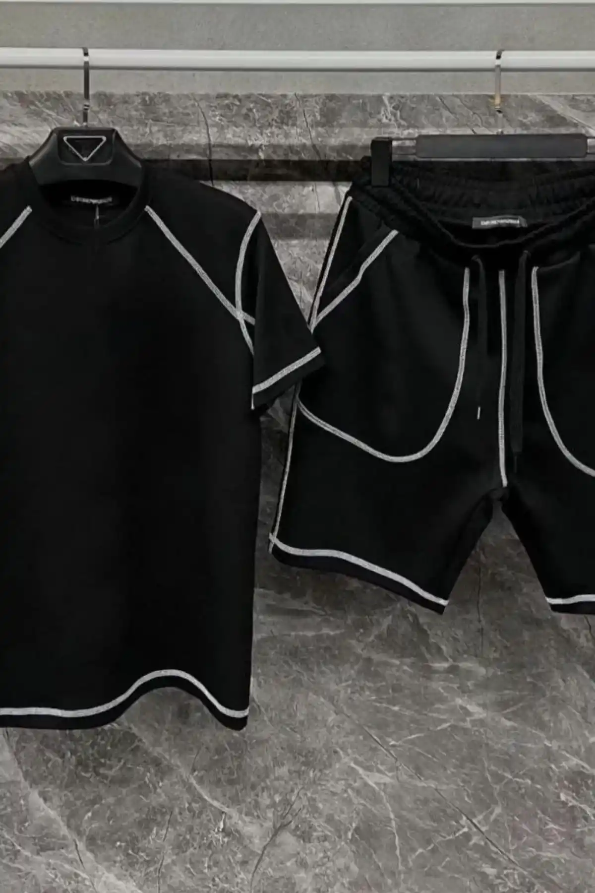 Unisex Karoyaka Dikişli Şortlu Takım - Siyah