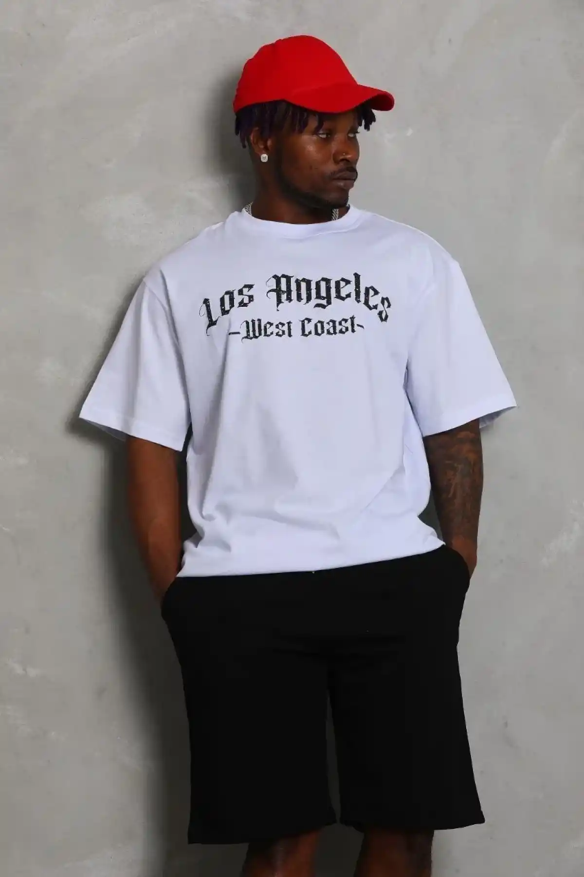 ERKEK Oversize Baskılı Bisiklet Yaka T-Shirt - Beyaz