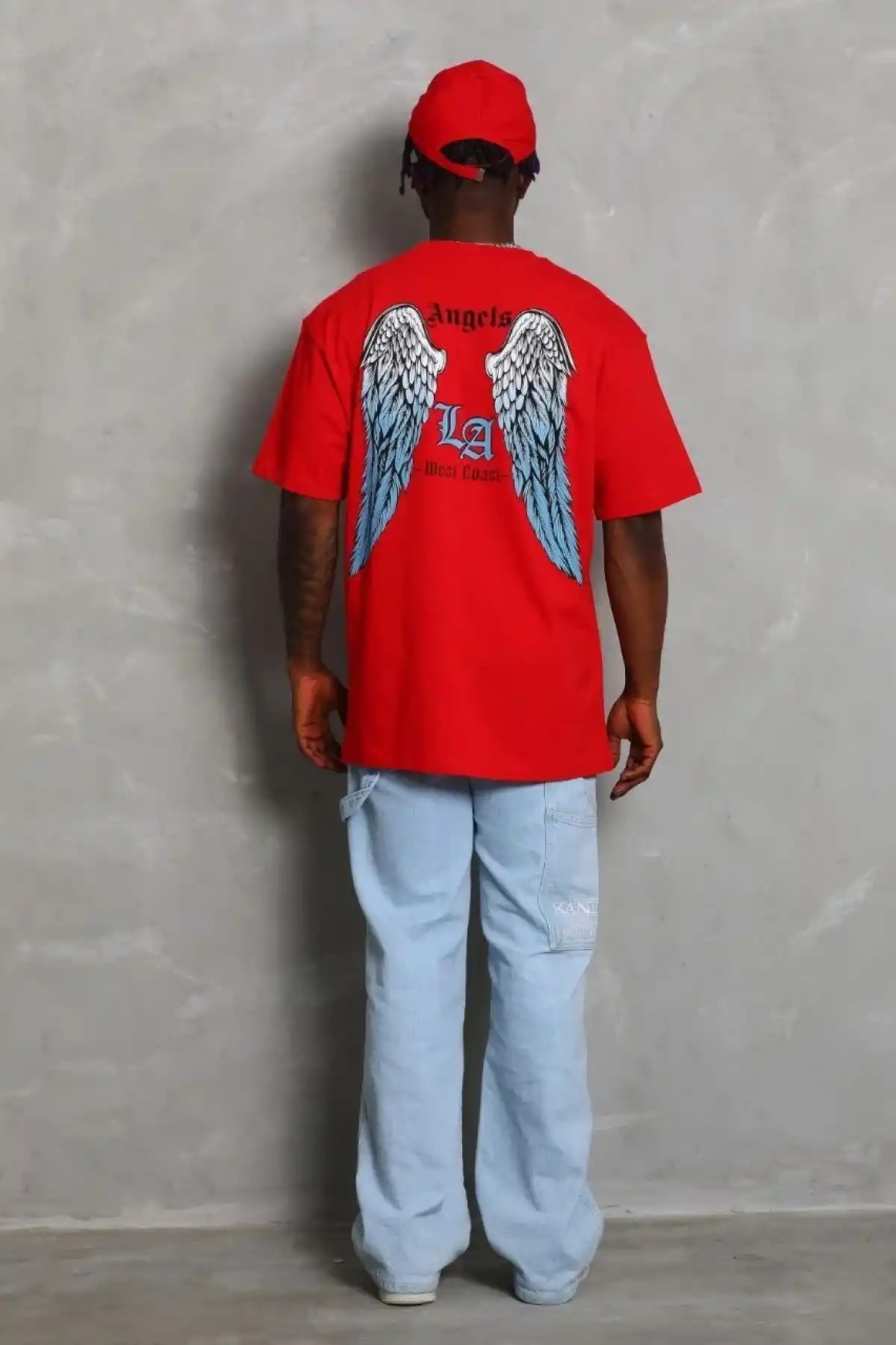 ERKEK Oversize Baskılı Bisiklet Yaka T-Shirt - Kırmızı