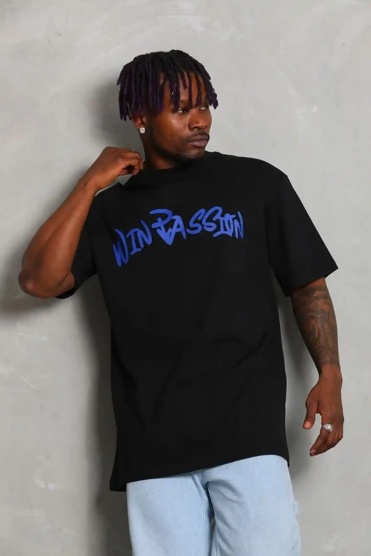 ERKEK Baskılı Bisiklet  Kısa kol Yaka - Siyah