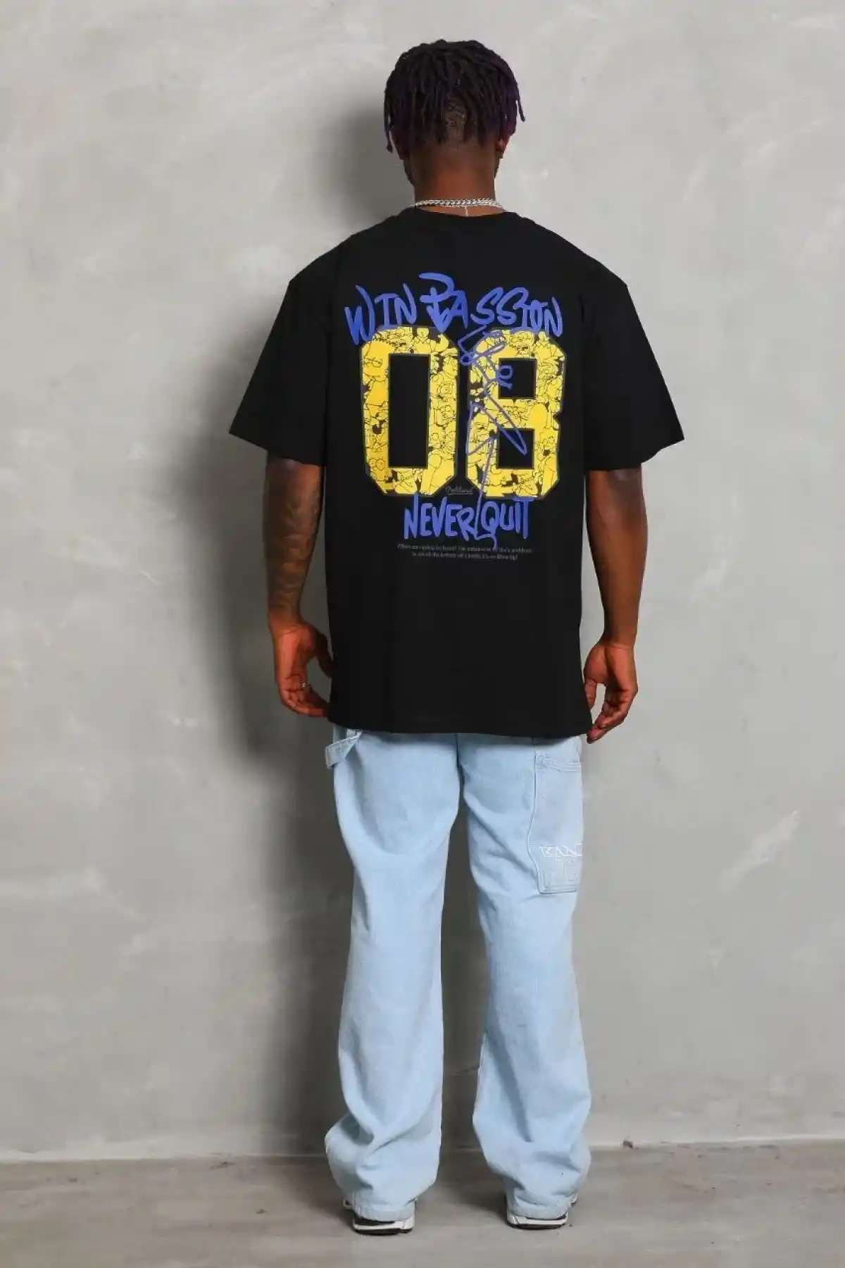 ERKEK Baskılı Bisiklet  Kısa kol Yaka - Siyah