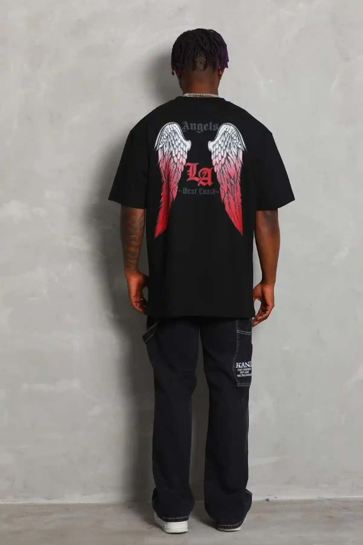 ERKEK Oversize Baskılı Bisiklet Yaka T-Shirt - Siyah