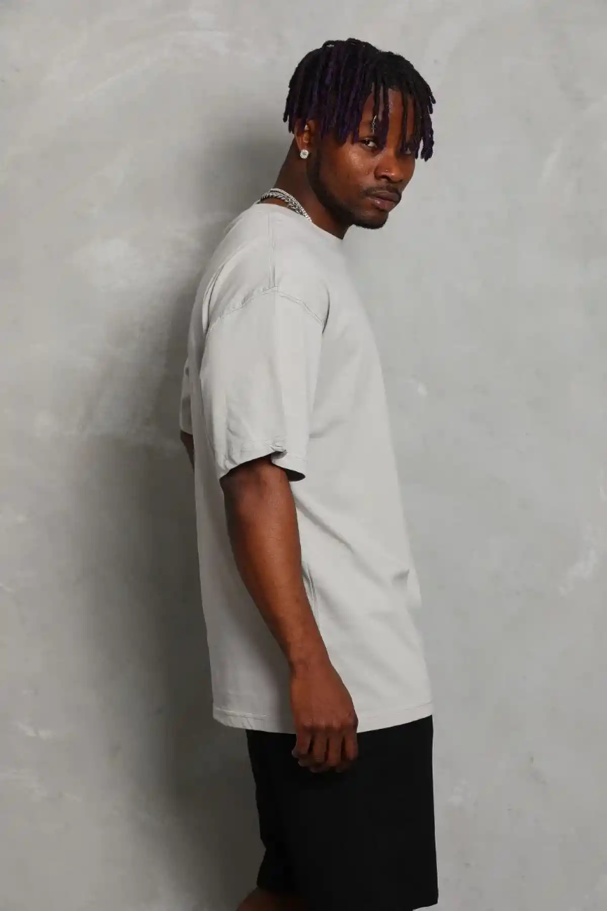 ERKEK Oversize Düz Bisiklet Yaka T-Shirt - Gri