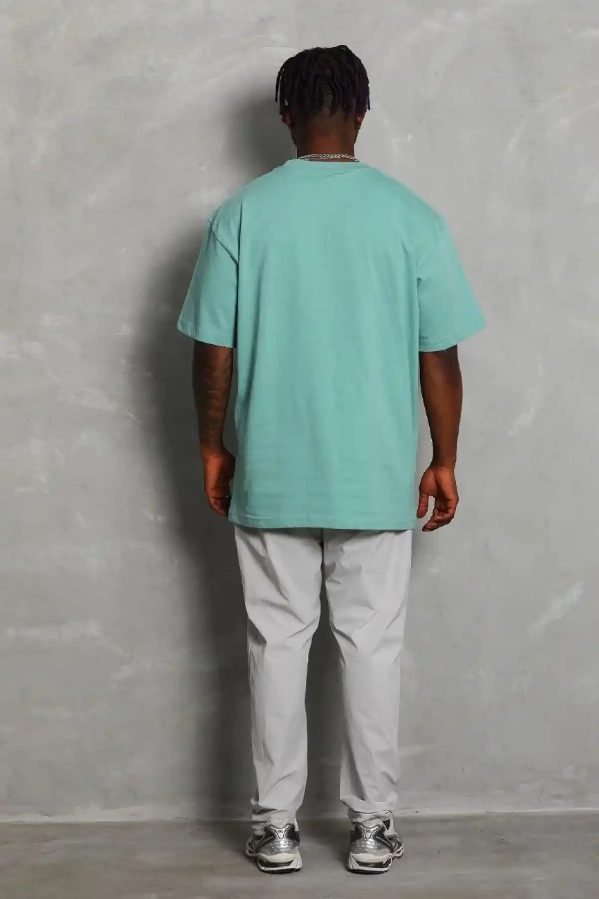 ERKEK Oversize Düz Bisiklet Yaka T-Shirt - Mint Yeşili