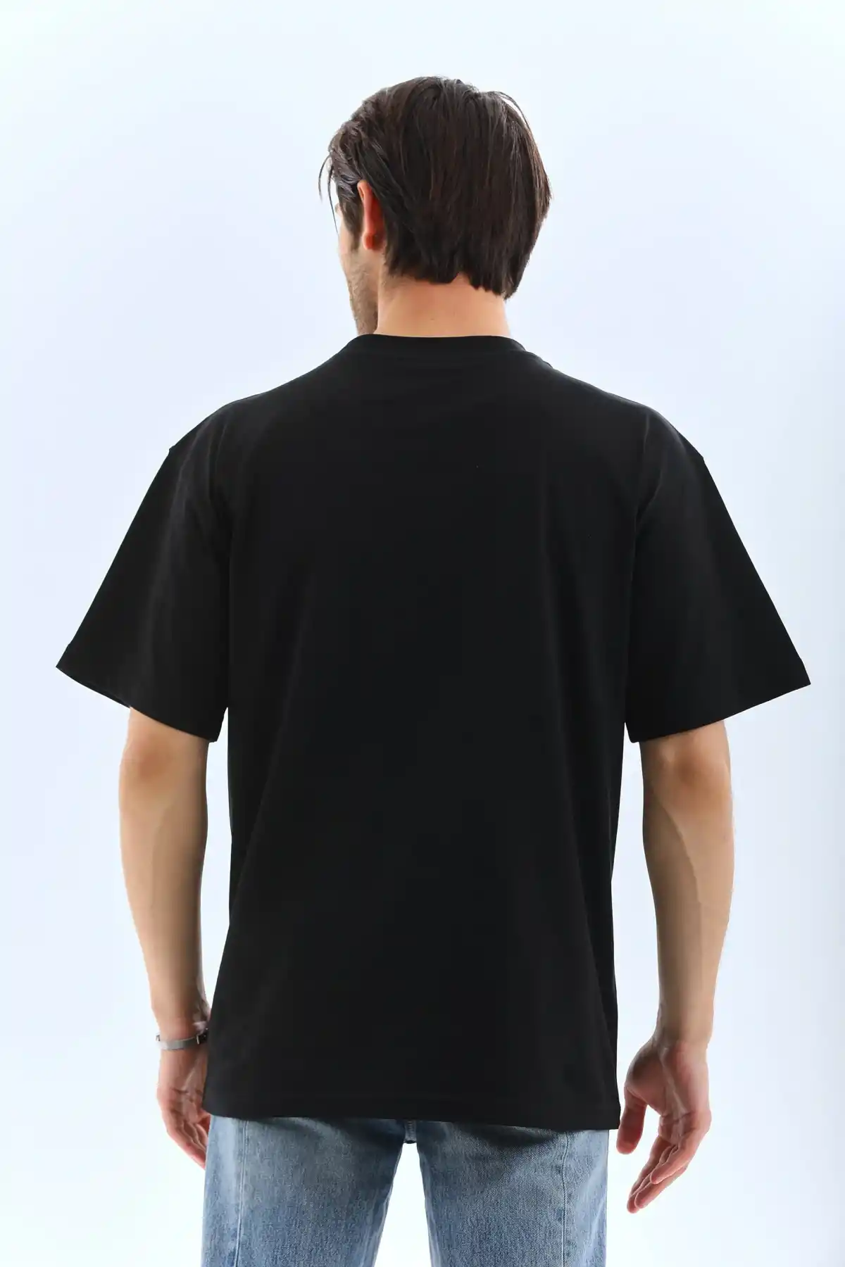 ERKEK Oversize Düz Bisiklet Yaka T-Shirt - Siyah