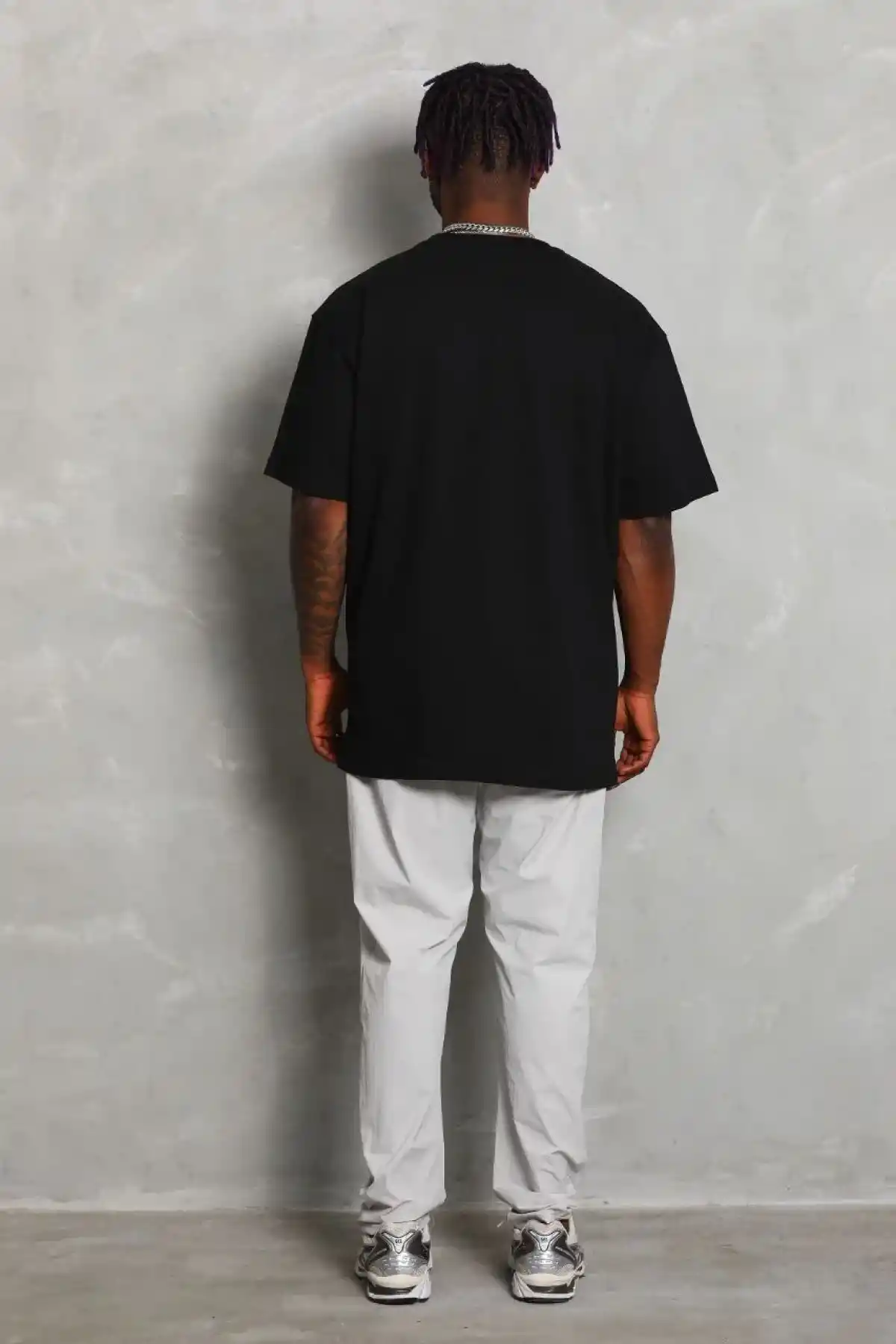 ERKEK Oversize Düz Bisiklet Yaka T-Shirt - Siyah