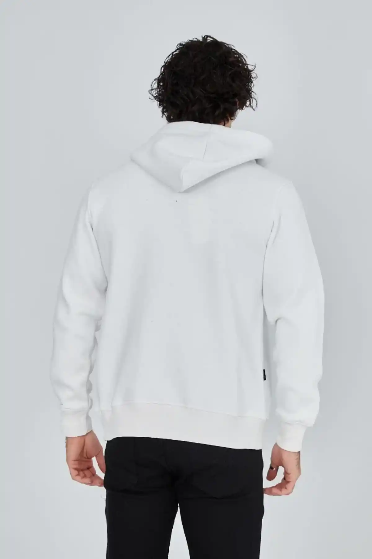 ERKEK Tam Fermuarlı Kapşonlu  SweatShirt - Beyaz