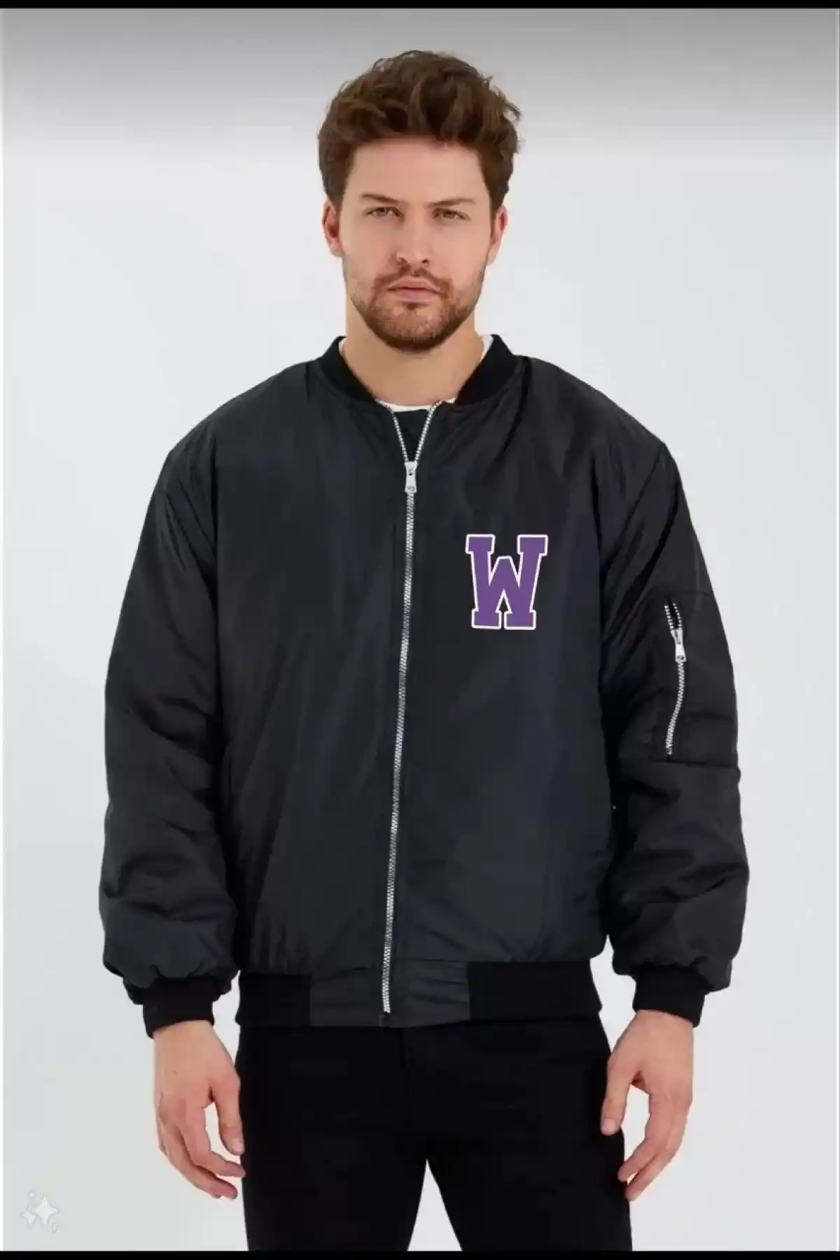 Wild One Baskılı Erkek Bomber Mont – Panter Desenli, Fermuarlı, Kapitone Astarlı Ceket - Siyah