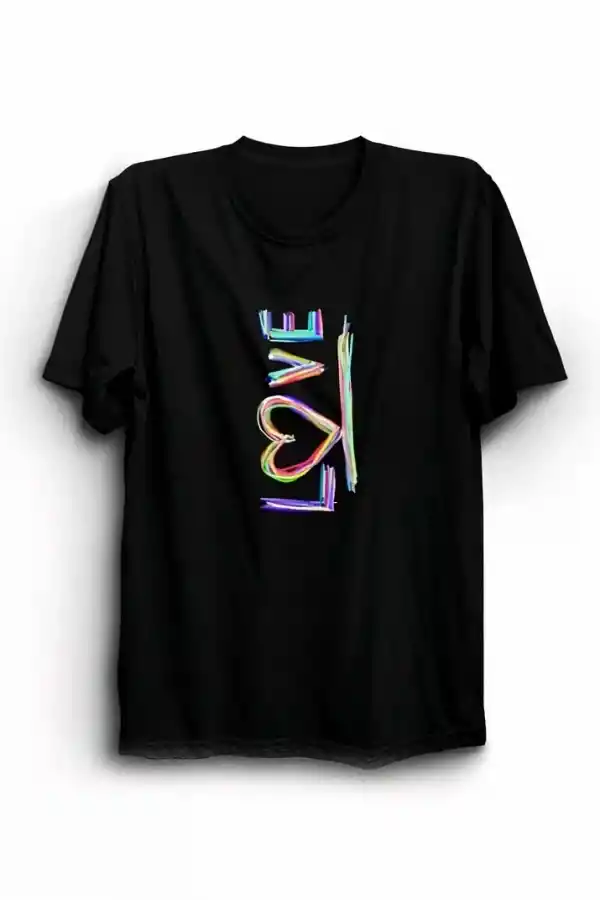 14 Şubat Sevgililer Günü Love Baskılı Oversize Bisiklet Yaka T-shirt - Siyah