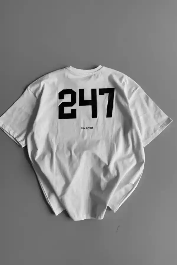 Erkek Ön ve Arka Baskılı T-Shirt Kısa Kol Bisiklet Yaka Regular Fit Tişört - Beyaz