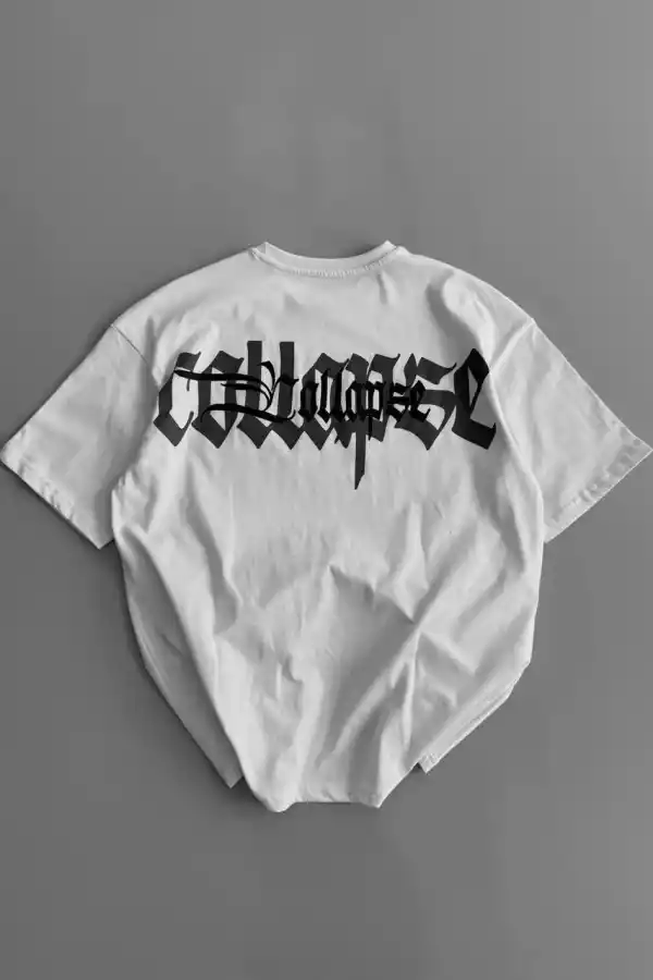 Erkek Ön ve Arka Baskılı T-Shirt Kısa Kol Bisiklet Yaka Regular Fit Tişört - Beyaz