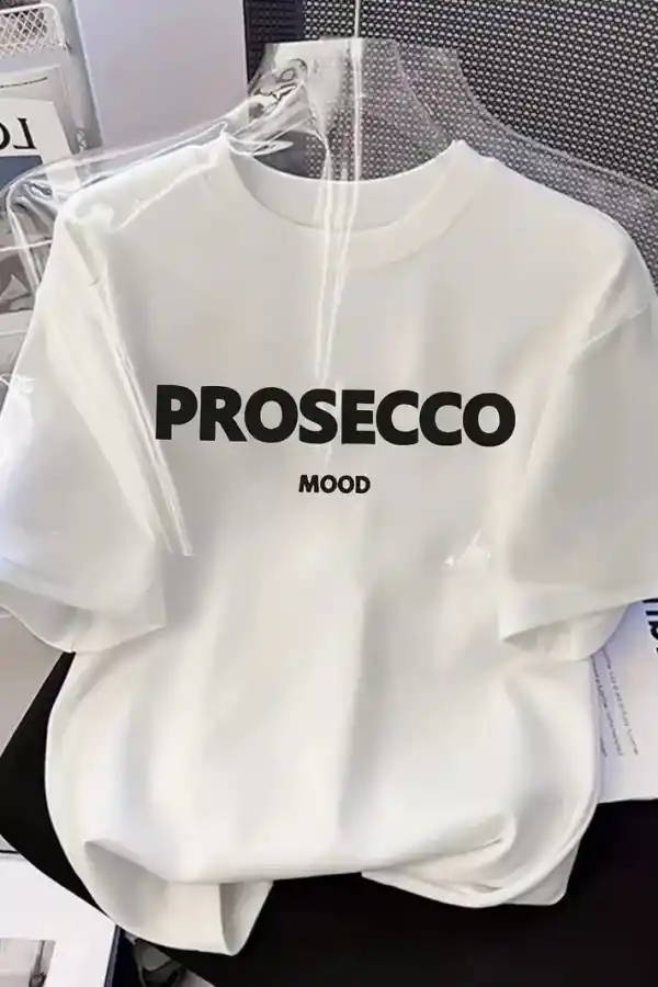 Kadın Kısa Kol Yazlık Tişört Bisiklet Yaka Baskılı Oversize T-Shirt - Beyaz