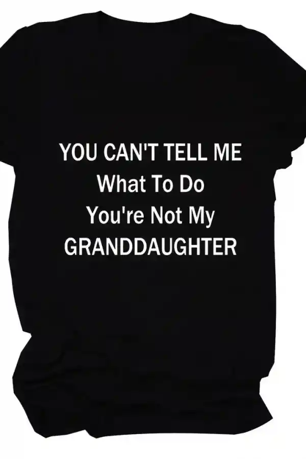 Kadın Baskılı Tişört Kısa Kol Bisiklet Yaka T-shirt - Siyah