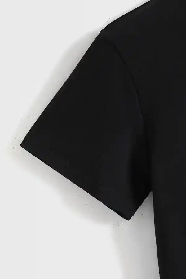 Kadın Baskılı Tişört Kısa Kol Bisiklet Yaka T-shirt - Siyah