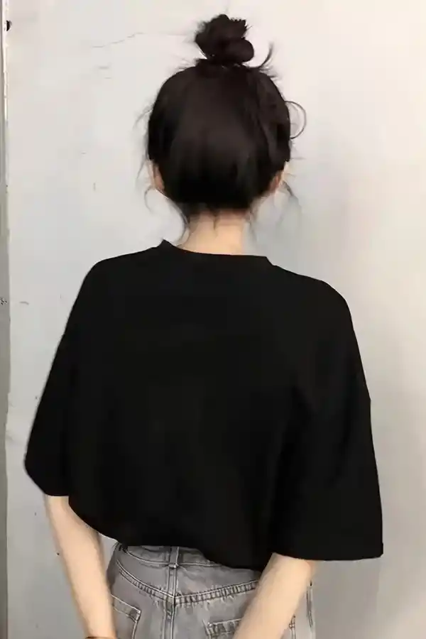Kadın Kısa Kol Yazlık Tişört Bisiklet Yaka Baskılı Oversize T-Shirt - Siyah