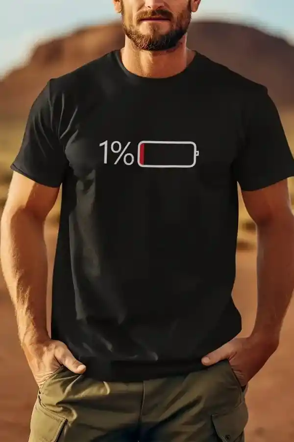 Erkek Sarj %1 Baskılı T-Shirt Kısa Kol Bisiklet Yaka Regular Fit Tişört - - Siyah