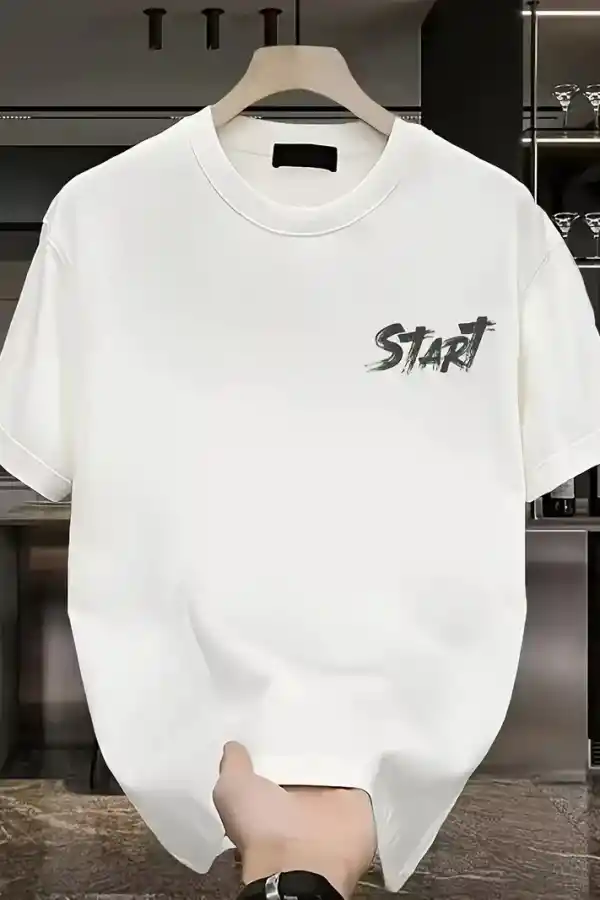 Erkek Kısa Kol Yazlık Tişört Bisiklet Yaka Baskılı Oversize T-Shirt - Beyaz