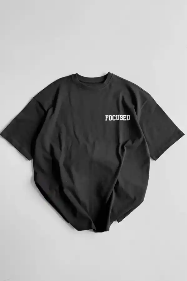 Erkek Ön ve Arka Baskılı T-Shirt Kısa Kol Bisiklet Yaka Regular Fit Tişört -  Siyah