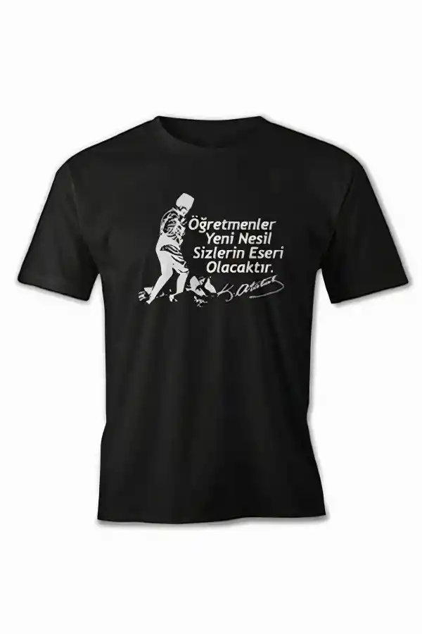 24 Kasım Öğretmenler Günü Hediye Baskılı Oversize Bisiklet Yaka T-shirt - Siyah