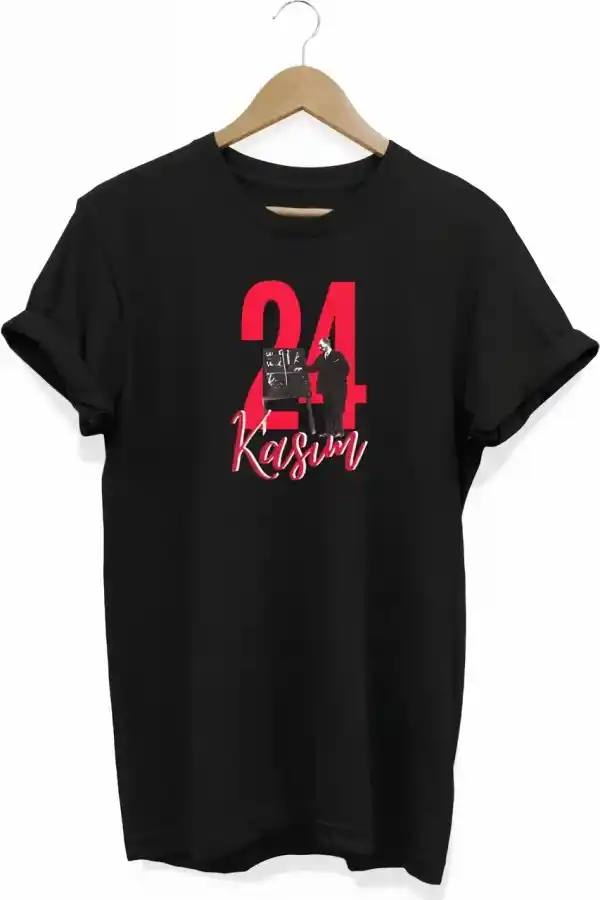24 Kasım Öğretmenler Günü Öğretmen Hediyesi Baskılı Oversize T-shirt - Siyah