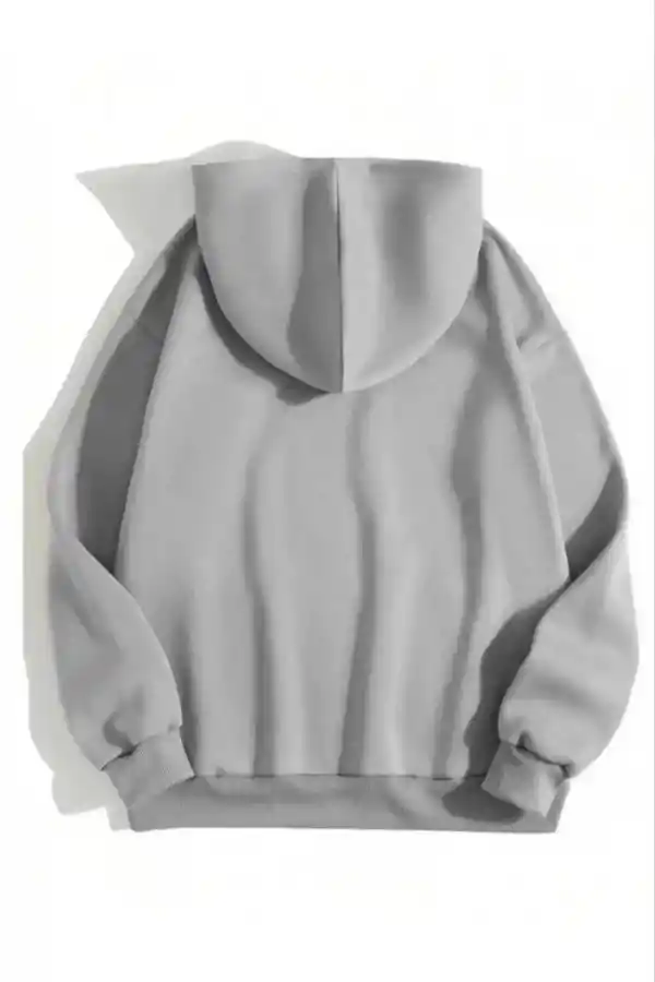 Kadın Kapüşonlu Kanguru Cepli 3 İplik Pamuklu Düz Hoodie Sweatshirt - Gri