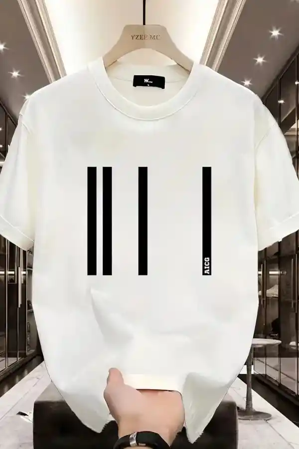 Kadın Kısa Kol Yazlık Tişört Bisiklet Yaka Baskılı Oversize T-Shirt - Beyaz